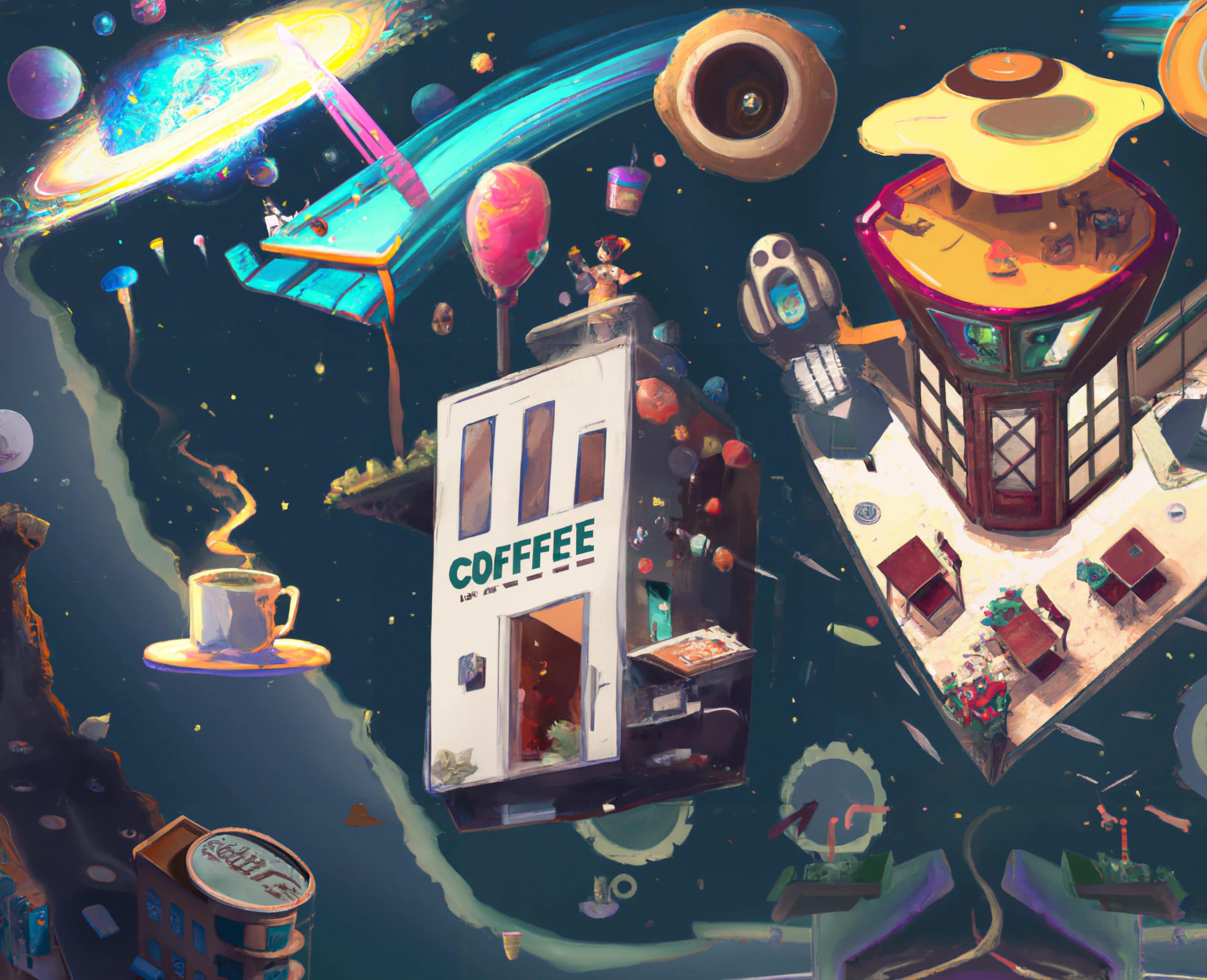 Coffee shop floating in space